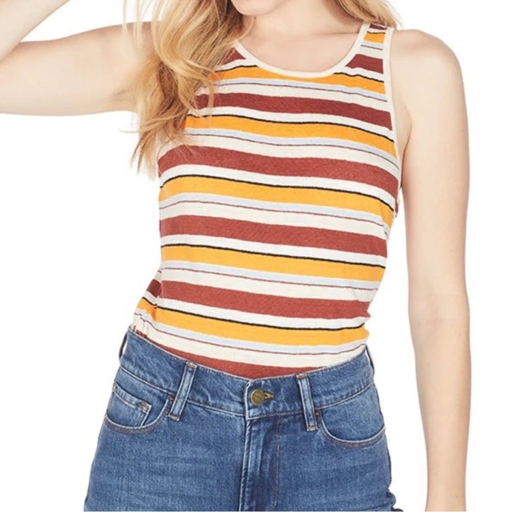 Frame Denim 100% Linen Retro Striped Tank Top